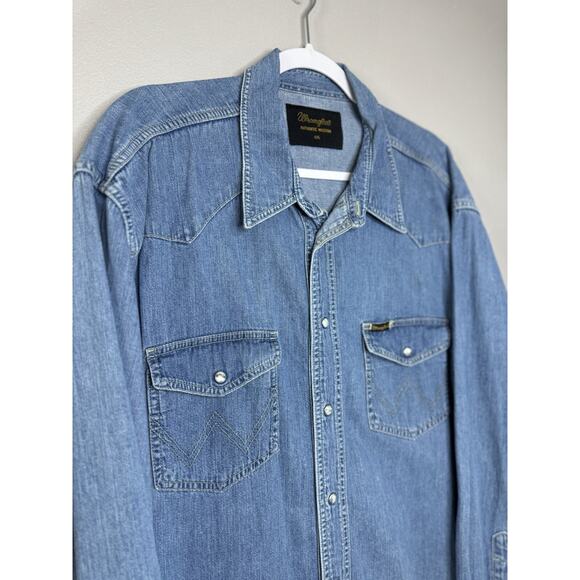 Vintage Wrangler Denim Pearl Snap Button Up Shirt Size XXL Western Cowboy - Picture 3 of 14